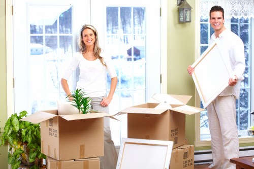 Packed office equipment ready for relocation services in Bermondsey