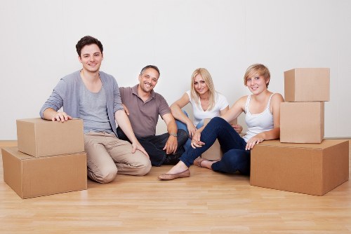 Packed office items organised for a Bermondsey business move
